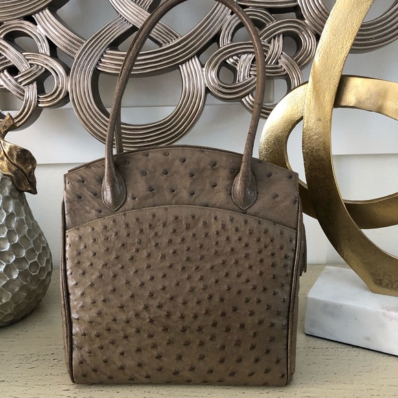 ALFRED ROTH Vintage Ostrich olive green SATCHEL - Picture 2 of 10